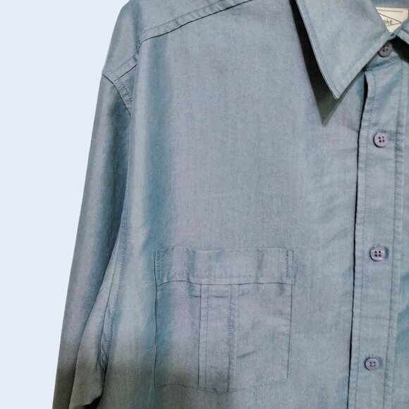 (M107) Eighty Eight Stone Blue Rayon blend Button Down Dress Shirt Size Large - Picture 2 of 6
